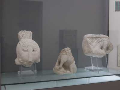 Osserviamo frammenti scultorei, grifi, leoni alati...